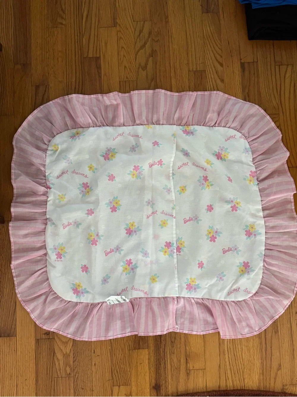 Vintage 70s Made in USA Barbie Sweet Dreams Sham Pillow Case with Pink Trim